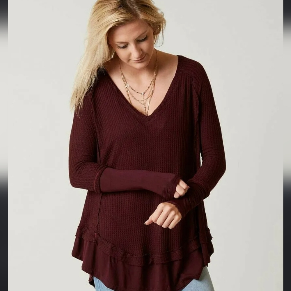 Free People Laguna Thermal we the free deep purple maroon burgandy boho XS